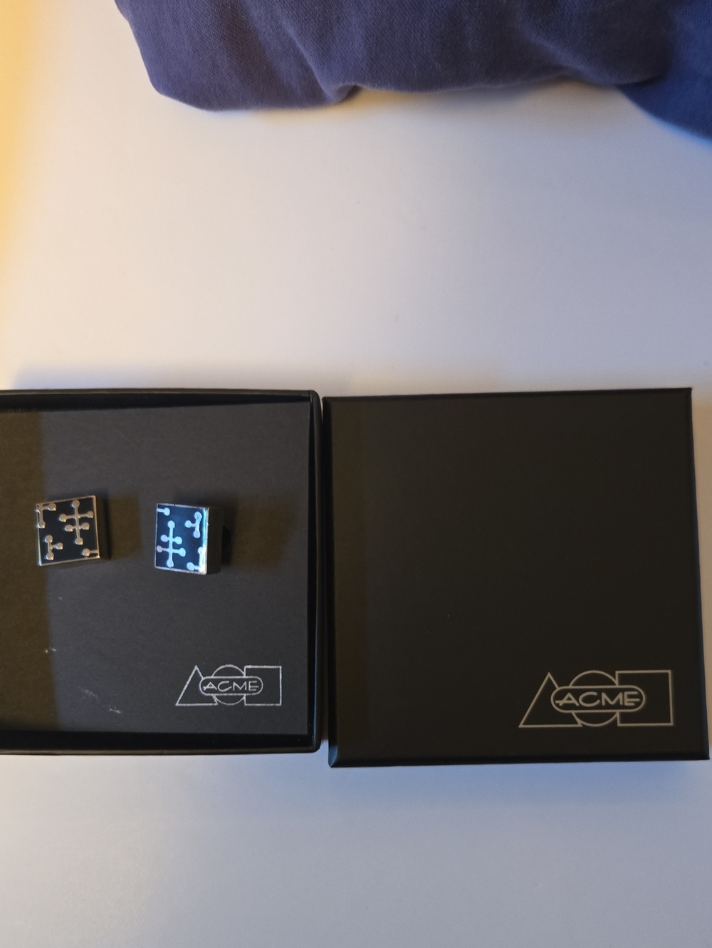 ACME Black Square Cufflinks with Silver Cross Motif